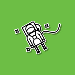 Fototapeta na wymiar Cosmonaut in space sticker icon. Simple thin line, outline vector of cartooning space icons for ui and ux, website or mobile application