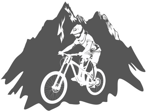 white mountain biker silhouette riding mountains clip art preview