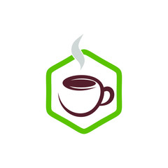 Cup of coffee in hexagonal logo