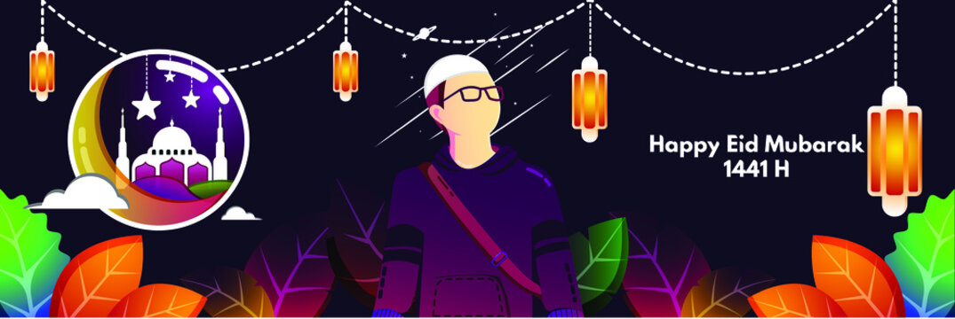Happy Eid Mubarak 1441 H.Idul Fitri.Ramadan Kareem Vector Illustration