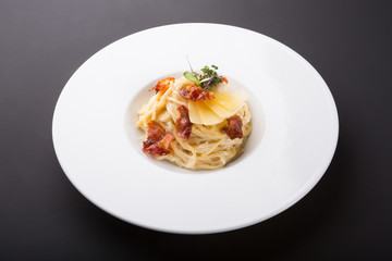 Italian pasta carbonara with bacon