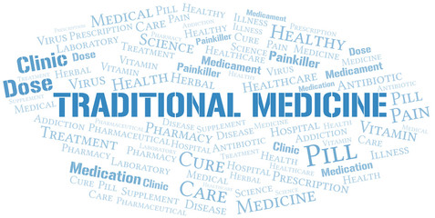 Traditional Medicine word cloud collage made with text only.