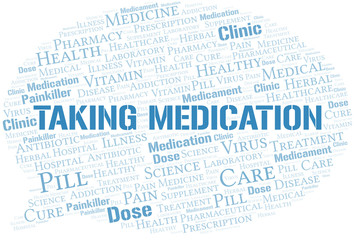 Fototapeta premium Taking Medication word cloud collage made with text only.