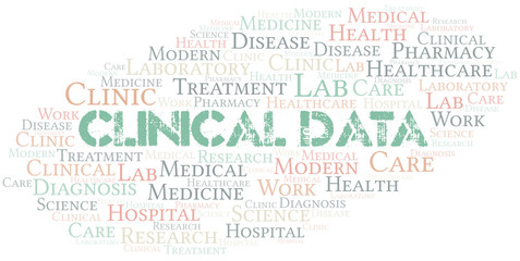 Fototapeta premium Clinical Data word cloud collage made with text only.