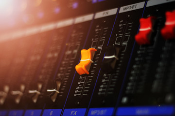 close ups on studio mixers used for media and events directing and recording studios. Control audio...