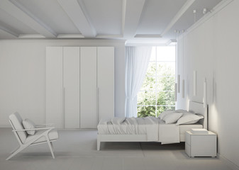 Modern bedroom interior. Gray interior. 3D rendering.