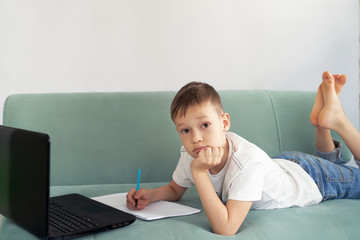 distance learning at home with students . students study at home