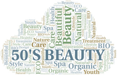 Obraz premium 50s Beauty word cloud collage made with text only.