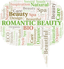Romantic Beauty word cloud collage made with text only.