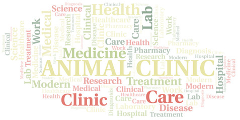 Animal Clinic word cloud collage made with text only.
