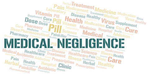 Medical Negligence word cloud collage made with text only.