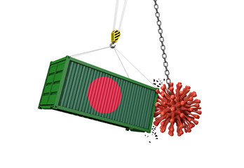 Coronavirus outbreak crashing into Bangladesh cargo container. 3D Render