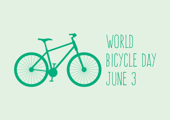 World Bicycle Day vector. Green bicycle icon vector. Bike silhouette isolated on a green background. Bicycle Day Poster, June 3. Important day