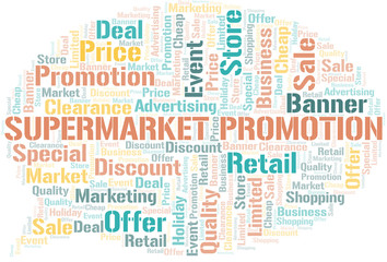 Supermarket Promotion word cloud collage made with text only.