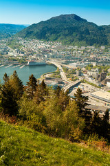 View on Bergen and harbor from the mountain floyen.