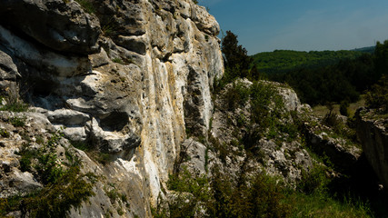 View of the Sokolich Mountains Reserve and rock stones in Olsztyn. A free space for an inscription