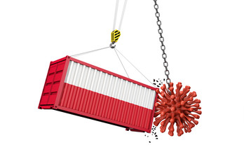 Coronavirus outbreak crashing into Poland cargo container. 3D Render