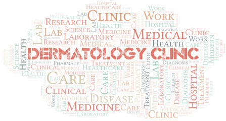 Dermatology Clinic word cloud collage made with text only.
