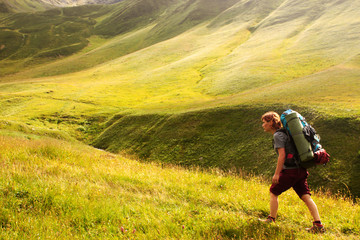hiker walk in mountain track