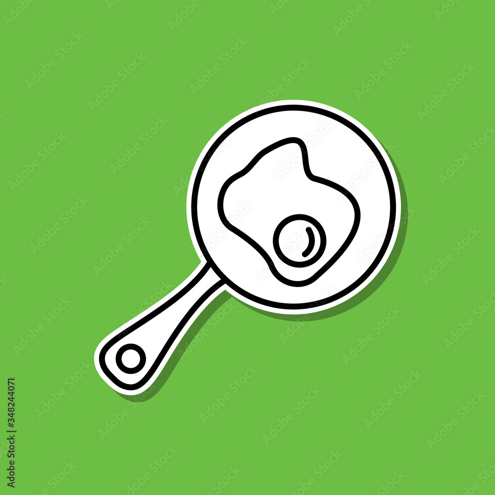 Poster fried eggs in a frying pan sticker icon. simple thin line, outline vector of food and drink icons fo
