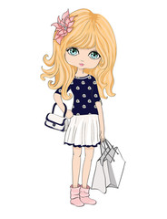 Cute shopping girl illustration. 