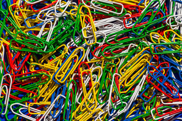 Colorful paper clips close up background