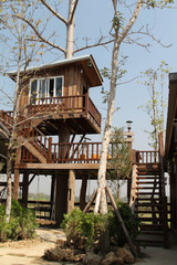 Fototapeta premium Small wooden tree house in the farm.