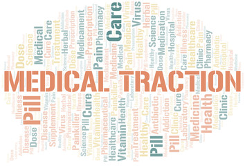 Medical Traction word cloud collage made with text only.