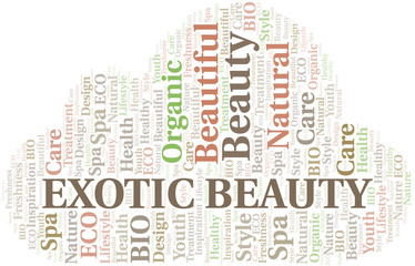 Exotic Beauty word cloud collage made with text only.