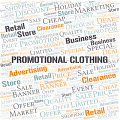 Promotional Clothing word cloud collage made with text only.