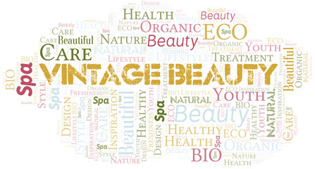 Fototapeta premium Vintage Beauty word cloud collage made with text only.