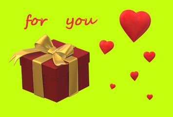 gift box with ribbon and red heart for you