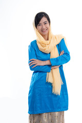 muslim woman crossed her arm isolated over white background