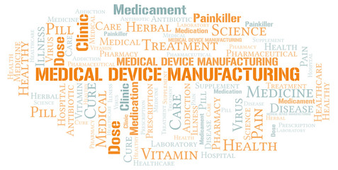 Fototapeta premium Medical Device Manufacturing word cloud collage made with text only.