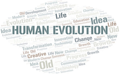Human Evolution word cloud collage made with text only.