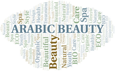 Arabic Beauty word cloud collage made with text only.
