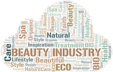 Beauty Industry word cloud collage made with text only.