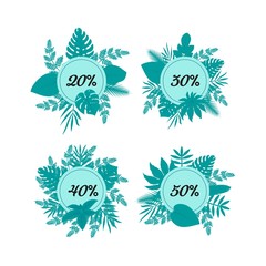 Summer hot sale poster with beautiful, bright tropical leaves. A large summer sale poster, advertising, booklet. Vector illustration with isolated design elements