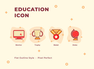 Education icon set with modern flat outline style.