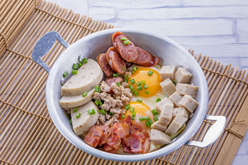 Eggs pan with sausage