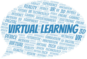 Virtual Learning word cloud collage made with text only.