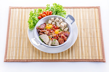 Eggs pan with sausage