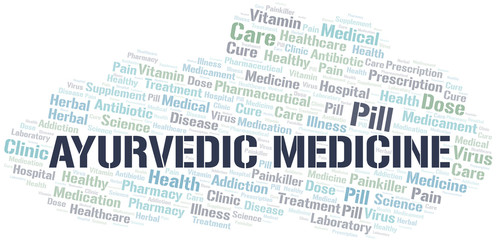 Obraz premium Ayurvedic Medicine word cloud collage made with text only.