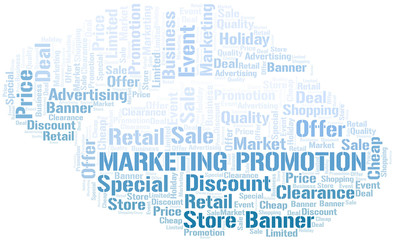 Marketing Promotion word cloud collage made with text only.