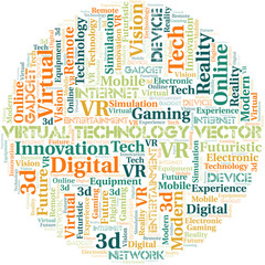 Virtual Technology Vector word cloud collage made with text only.