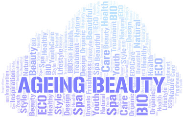 Ageing Beauty word cloud collage made with text only.