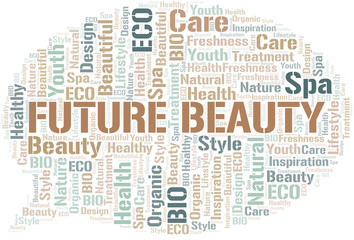 Future Beauty word cloud collage made with text only.