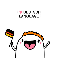 I love deutsch language hand drawn vector illustration in cartoon comic style man holding flag striped