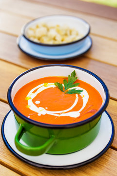 Creamy Tomato Soup with Buttery Croutons