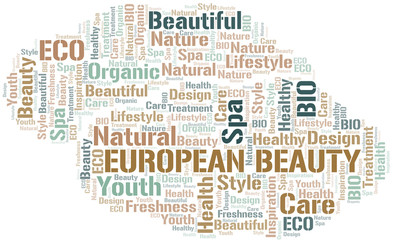 European Beauty word cloud collage made with text only.